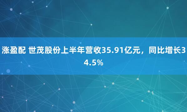 涨盈配 世茂股份上半年营收35.91亿元，同比增长34.5%